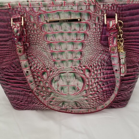 Brahmin Pink Purple Green Hombre Croc Embossed Purse Shoulder Handbag - Picture 3 of 11